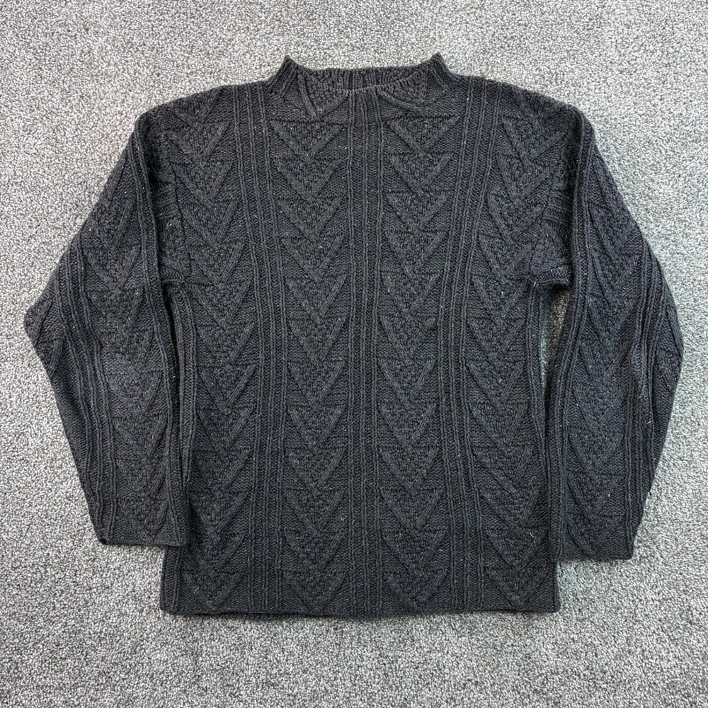 Vintage Eagle's Eye Sweater Mens M Charcoal Cotton Cable Knit Mock Fisherman